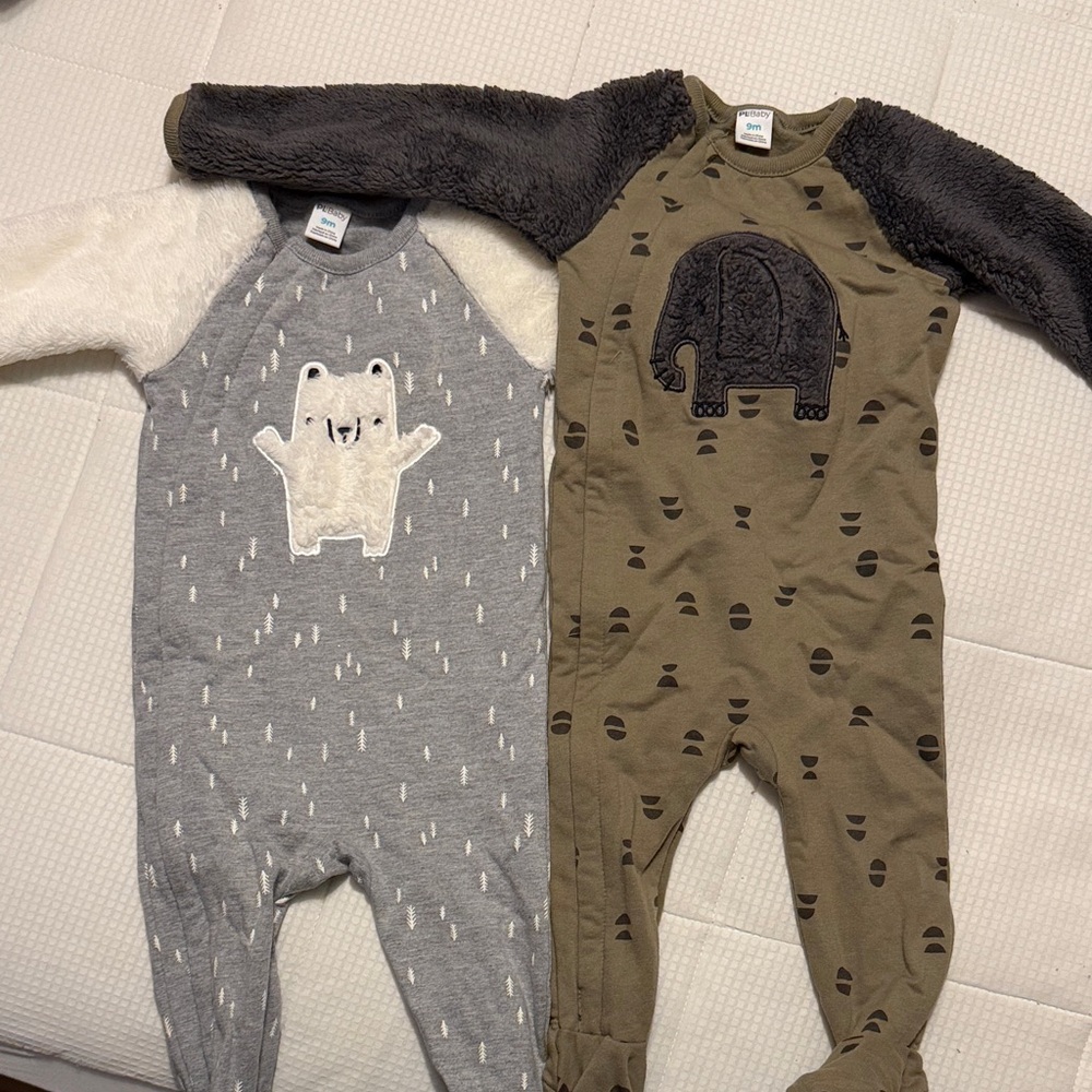 Baby 9 month set of One Pieces in Gray and Brown